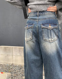 Lensi Back Pocket Wide Washing Long Denim Pants