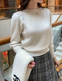 Blinged Lip Neck Button Pearl Knit