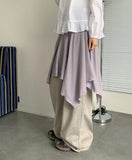Lunans Stripe Unbalance Shirring Banding Skirt