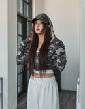 Mock Military Deep V Crop Hood Zip-up
