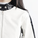 Peolan Glossy Color Matching Leather Jacket