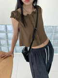 Kuten Vintage Frill Off-Shoulder Sleeveless Blouse