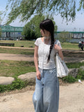 [Corsage scarf set] Vian Flower Shirring Short Sleeve T-shirt