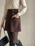 Brin Brushed Button High Waist Short Pants