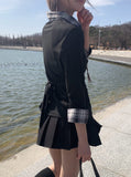 Padin Fake Layered Check Shirt Slim Ribbon T-shirt