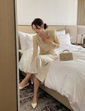 Gret See-through Pearl Puff Jacket Blouse