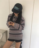 Woven Stripe Button Collar Knit