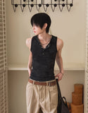 [PLAN MADE/MADE] Acid Henley Neck Washing Sleeveless