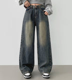 Yellow Teen Washing Long Wide 4 Season Denim Pants