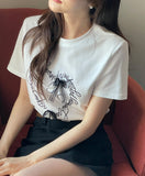 Poe Embroidery Lettering Ribbon Short Sleeve T-shirt