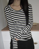 Juka Striped U-Neck Long Sleeve T-Shirt