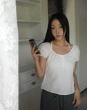Aring Halter Shirring Puff Lace Blouse