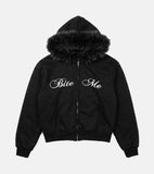 Raccoon Fur Letter Hood Zip-Up