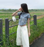 Unique Cross Adjust Point Bermuda Knee Length Cotton Pants