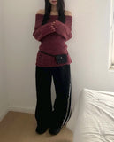 Smin wool mohair fold off-shoulder knit