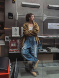 Reverse line wide denim pants