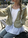 Pita Color Matching Shirring Windbreaker Hood Zip-Up