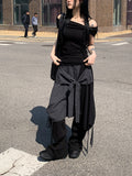 Tujeu Check Wrap String Layered Skirt