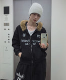 Seraw Printing Fur Hood Zip-Up