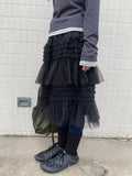 Samen Frill Tulle Banding Midi Skirt