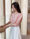 Meju Heart-Neck Three Quarter Sleeve Blouse