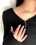 Legend Unbalanced Button V Ribbed Knit