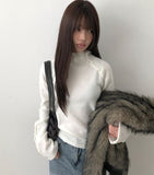 Lenin Button High Neck Hooded Long Sleeve Knit