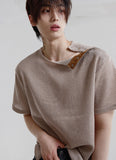 Open 5 button ribbed round knit short ver
