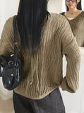 Summit Punching Two-Way Eyelet Back Strap V-Neck Overfit Long Sleeve Knit