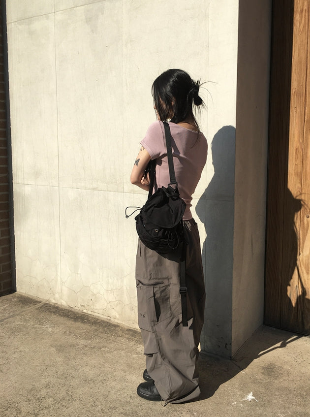 【Anyone more】Bruck Nylon Cargo Wide Banding Pants Anyone more (エニワンモア) - ブラックナイロンカーゴワイド