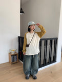 [unisex] Abus embroidery denim wide balloon pants