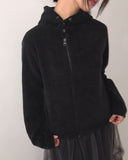 Hion high neck button hooded zip-up