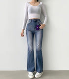 Omyo Hidden Banding Span Semi Bootcut Denim Pants Regular