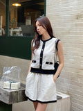Mardi Color Matching Boucle Knit Sleeveless Banding Shorts Set