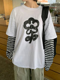 Tenshima Flower Stripe Layered Over Long Sleeve Tee
