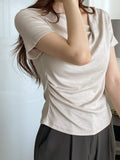 Kelly Unbalanced Drape Short Sleeve Tee-Blouse