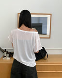 Chuking Cross Stud See-Through V-Neck Short Sleeve T-Shirt