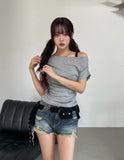 Bondi Drape Pintuck Off-Shoulder Short Sleeve
