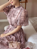 Oen Chiffon Shirring Pattern One Piece