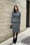 Redia Wool Herringbone Short Jacket (Belt set)