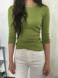 Onepie U-neck/V-neck Side Shirring Three Quarter Sleeve Tee