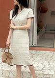 [Knit Two-Piece] Cel Openwork Collar Color Matching Knit Long Skirt