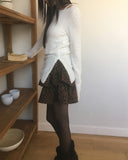 Saff Fur Slit Button Boat Neck Knit T-shirt