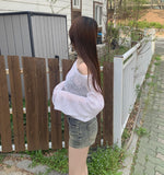 Loose-Fit Boat Neck Mesh Long Sleeve Knit