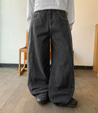 Hoeni Side Pintuck Snap Button Wide Denim Pants