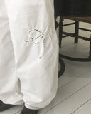 Noyal Ribbon Punching Stitch Wide Pants