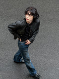 Cape round pocket leather jacket