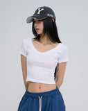 [U-BASIC] Soft cotton V-neck cropped T-shirt