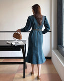 Halo Collar Denim Shirt One Piece (Belt set)