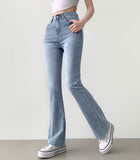 Summer cooling inner banding semi bootcut span denim pants